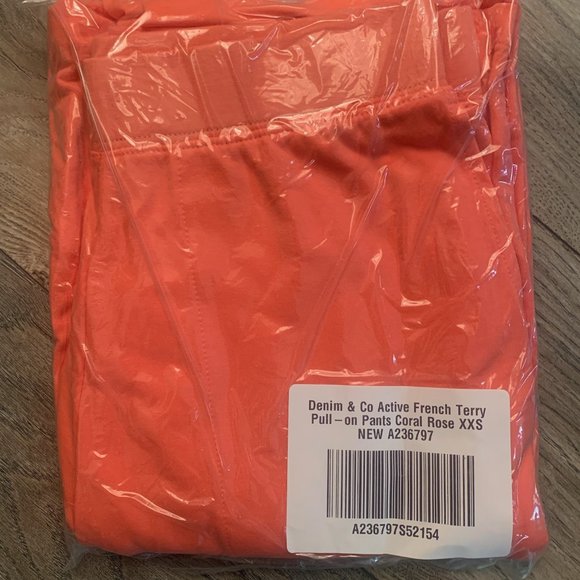 NWT DENIM & CO. ACTIVE FRENCH TERRY PULL-ON PANTS CORAL ROSE XXS & XXS-TALL - Picture 4 of 9